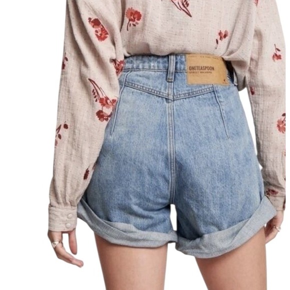 One Teaspoon Shorts Womens Size 26 Blue Street Walker High Rise‎ Pockets New